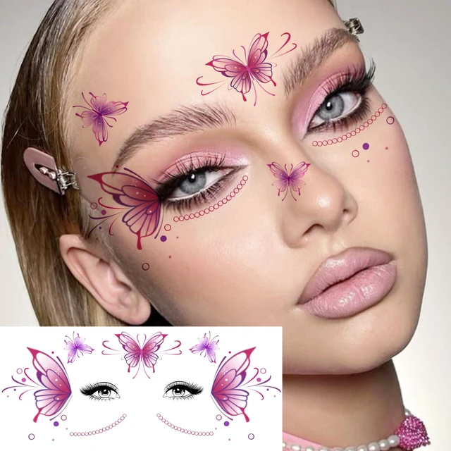 Alt view image 5 of 7 - 10 Sheets Butterfly Temporary Tattoos For Women Face Freckles Tattoo Sticker, Realistic Flying Butterflies Fake Tattoos Eyelid Eyeliner Eye Shadow Makeup Decal Halloween Costume Princess Fairy Cosplay