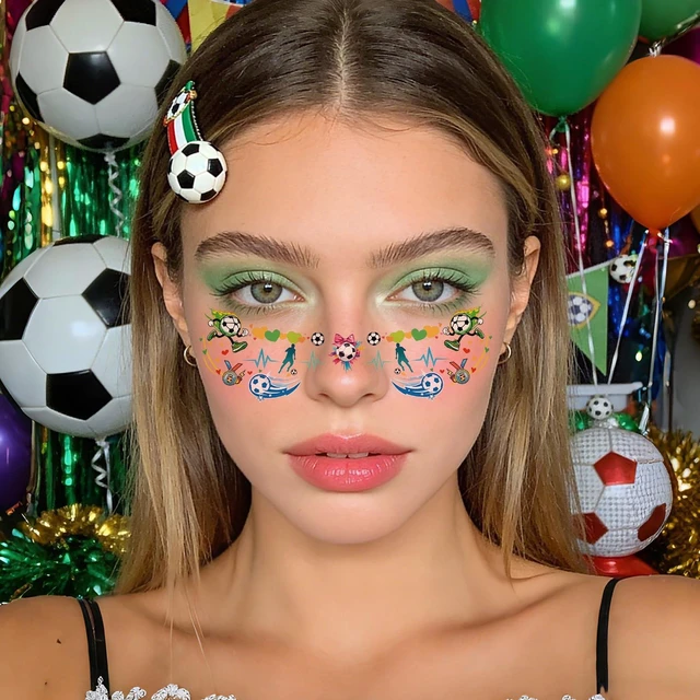 Alt view image 5 of 7 - 10Sheets World Cup Soccer Face Stickers Luminous Cheer Tattoos for Fans Football Match Game Day Face Decals-1#10p
