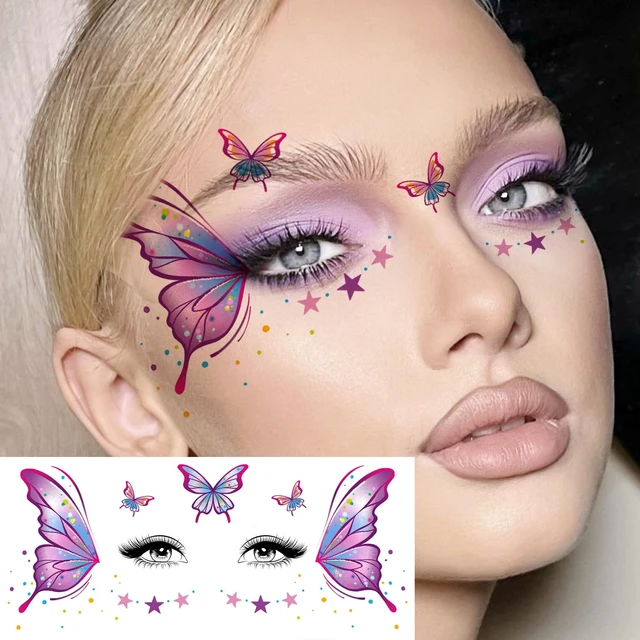Alt view image 6 of 7 - 10 Sheets Butterfly Temporary Tattoos For Women Face Freckles Tattoo Sticker, Realistic Flying Butterflies Fake Tattoos Eyelid Eyeliner Eye Shadow Makeup Decal Halloween Costume Princess Fairy Cosplay