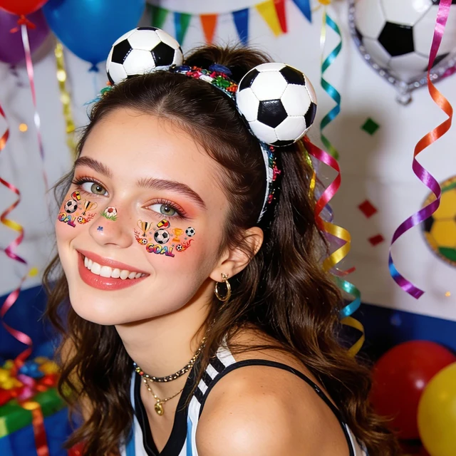 Alt view image 6 of 7 - 10Sheets World Cup Soccer Face Stickers Luminous Cheer Tattoos for Fans Football Match Game Day Face Decals-1#10p