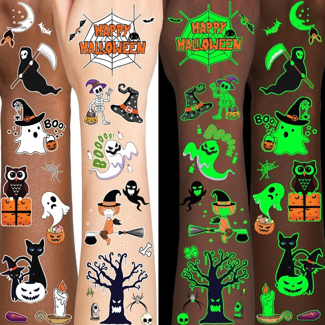 Main image of Glow Halloween Temporary Tattoos, Luminous Holiday Tattoos Stickers, Halloween Party Favors, Spooky Decorations, Holiday Stocking Stuffers Goodie Bag, Gifts Accessories for Kids Adults