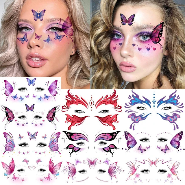 Alt view image 7 of 7 - 10 Sheets Butterfly Temporary Tattoos For Women Face Freckles Tattoo Sticker, Realistic Flying Butterflies Fake Tattoos Eyelid Eyeliner Eye Shadow Makeup Decal Halloween Costume Princess Fairy Cosplay