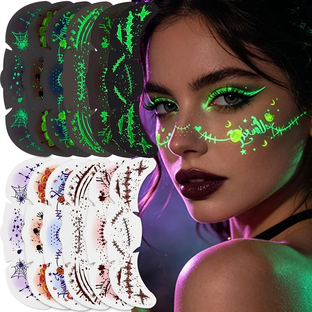 Main image of Glow Dark Halloween Face Tattoos 6 Sheets Scary Freckle Stickers