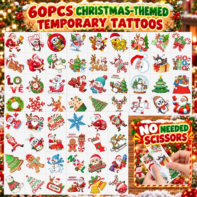 Alt view image 3 of 7 - Luminous Christmas Temporary Tattoos, Christmas Party Favors For Kids