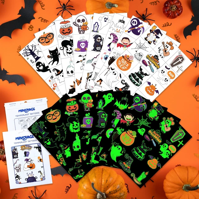 Alt view image 3 of 6 - Glow Halloween Temporary Tattoos, Luminous Holiday Tattoos Stickers, Halloween Party Favors, Spooky Decorations, Holiday Stocking Stuffers Goodie Bag, Gifts Accessories for Kids Adults