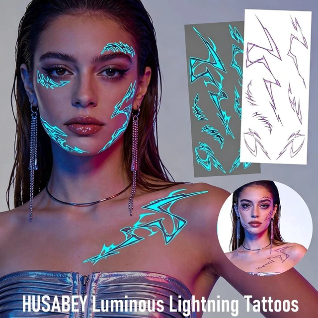 Alt view image 4 of 6 - 6 Sheets Halloween Temporary Tattoos Glow in the Dark Blood Vessel Lightning Shaped Fake Tattoos Luminous Scary Tattoo Stickers for Halloween Cosplay Makeup Face Body Decoration