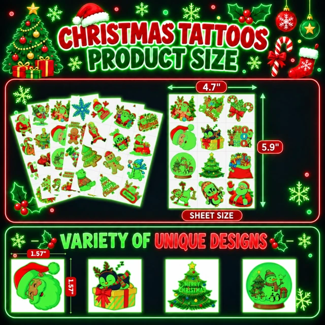 Alt view image 4 of 7 - Luminous Christmas Temporary Tattoos, Christmas Party Favors For Kids