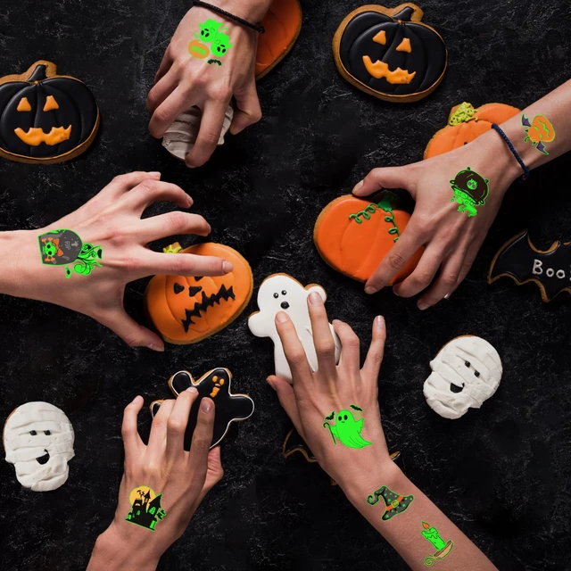 Alt view image 4 of 6 - Glow Halloween Temporary Tattoos, Luminous Holiday Tattoos Stickers, Halloween Party Favors, Spooky Decorations, Holiday Stocking Stuffers Goodie Bag, Gifts Accessories for Kids Adults