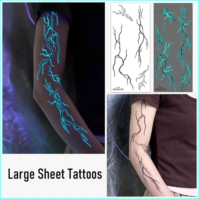 Alt view image 6 of 6 - 6 Sheets Halloween Temporary Tattoos Glow in the Dark Blood Vessel Lightning Shaped Fake Tattoos Luminous Scary Tattoo Stickers for Halloween Cosplay Makeup Face Body Decoration