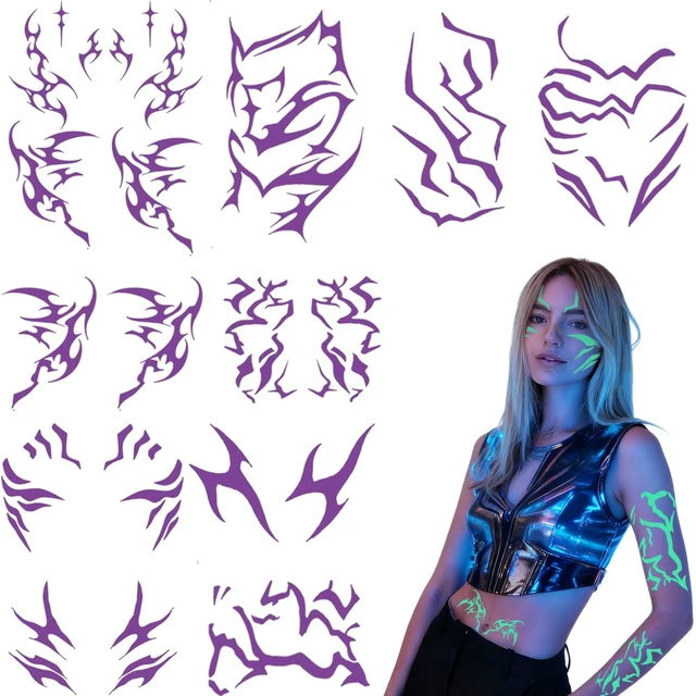 Main image of Glow in the Dark Tattoo Movie Cosplay Costume Accessories For Halloween Party - 12 Sheets Full Body Temporary Tattoos Stickers for Adult Teen Rave Stage Makeup Decoration(Luminous)