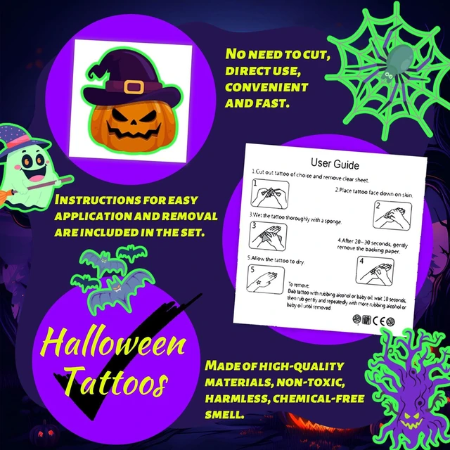 Alt view image 7 of 7 - winthrop 240 Pcs Glow in the Dark Halloween Temporary Tattoos for Kids