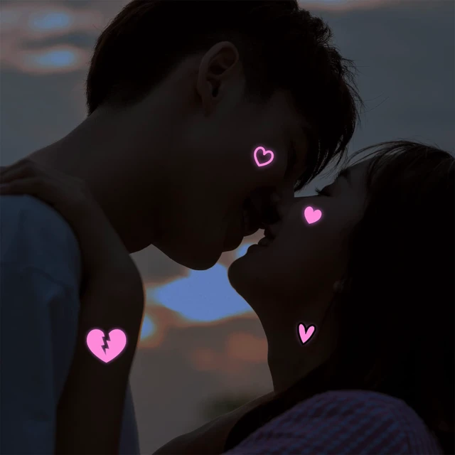 Alt view image 4 of 7 - UV Neon Temporary Tattoos 170 Pieces Pink Heart Shaped Shimmer Designs Love Glow In The Dark Tattoos Stickers Flash Fake Waterproof Tattoos for Women Men Body Face Art