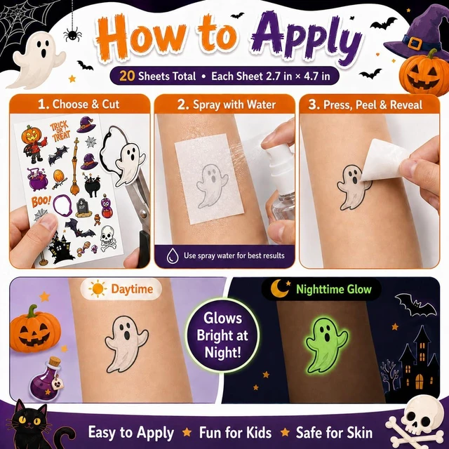 Alt view image 5 of 7 - Glow in the Dark Halloween Temporary Tattoos 360 Pcs for Boys & Girls