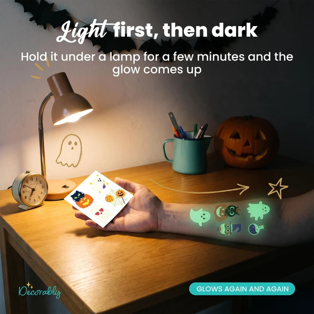 Alt view image 4 of 7 - Decorably 304 Temporary Glow in The Dark Halloween Tattoos