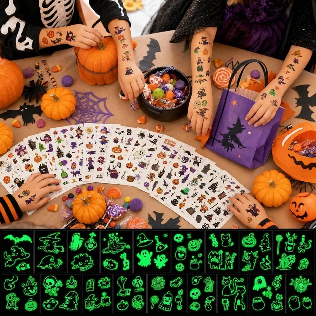 Alt view image 7 of 7 - Glow in the Dark Halloween Temporary Tattoos 360 Pcs for Boys & Girls