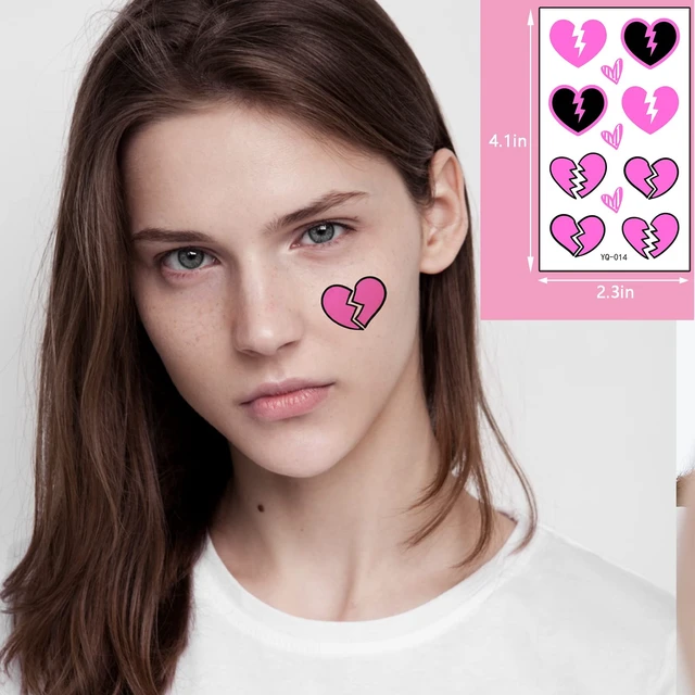 Alt view image 6 of 7 - UV Neon Temporary Tattoos 170 Pieces Pink Heart Shaped Shimmer Designs Love Glow In The Dark Tattoos Stickers Flash Fake Waterproof Tattoos for Women Men Body Face Art