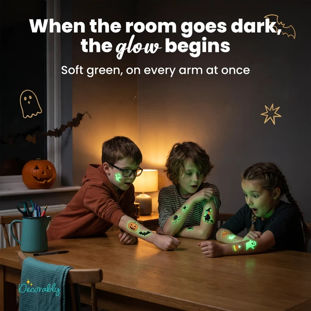 Alt view image 5 of 7 - Decorably 304 Temporary Glow in The Dark Halloween Tattoos