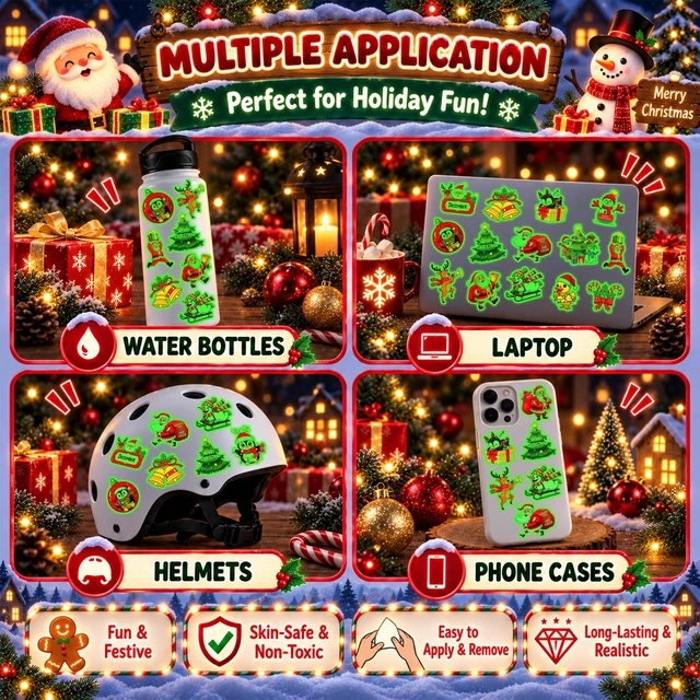 Alt view image 7 of 7 - Luminous Christmas Temporary Tattoos, Christmas Party Favors For Kids