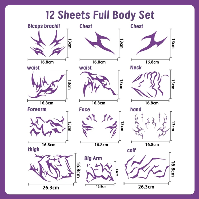 Alt view image 7 of 7 - Glow in the Dark Tattoo Movie Cosplay Costume Accessories For Halloween Party - 12 Sheets Full Body Temporary Tattoos Stickers for Adult Teen Rave Stage Makeup Decoration(Luminous)