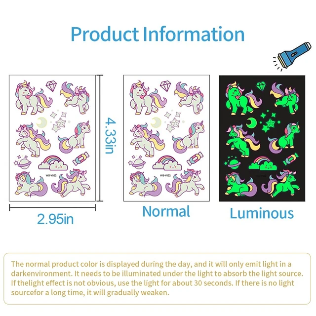 Alt view image 6 of 6 - 400Pcs Luminous Tattoos For Kids,Mixed Styles Temporary Tattoo Stickers,Glow In The Dark Tattoos for Boys and Girls,Mermaid Dinosaur Butterfly Fake Tattoo or more party makeup gifts 30 Sheets