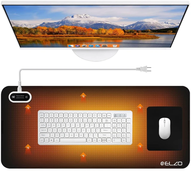 Main image of Elzo Large Heated Desk Pad, 31.5 x 13 in Heated Mouse Pad & Desk Mat, Black