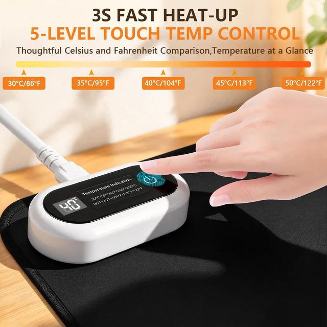 Alt view image 3 of 7 - Elzo Large Heated Desk Pad, 31.5 x 13 in Heated Mouse Pad & Desk Mat, Black