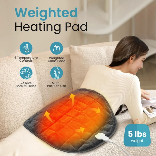 Alt view image 2 of 7 - Weighted Heating Pad for Back, Cramps, Lap, 5lbs, 29x24 inch, Grey