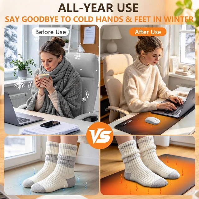 Alt view image 7 of 7 - Elzo Large Heated Desk Pad, 31.5 x 13 in Heated Mouse Pad & Desk Mat, Black