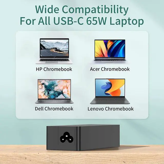 Alt view image 7 of 7 - Chromebook Charger, USB C Laptop Charger, 45W 65W Fast Charging for Dell Samsung HP Asus Acer Google Chromebook Charger, fit USB Computer Chargers for Laptops, Type c chromebook Charger