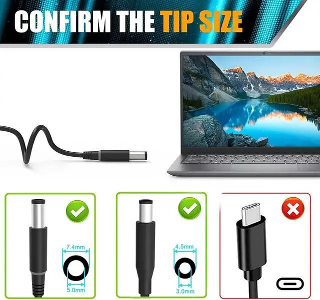 Alt view image 3 of 7 - 130W Laptop Charger Compatible with  XPS 15 Inspiron 7559 Precision 5510 Docking Station Power Cord PA-4E (2Tips 7.4 and 4.5mm)