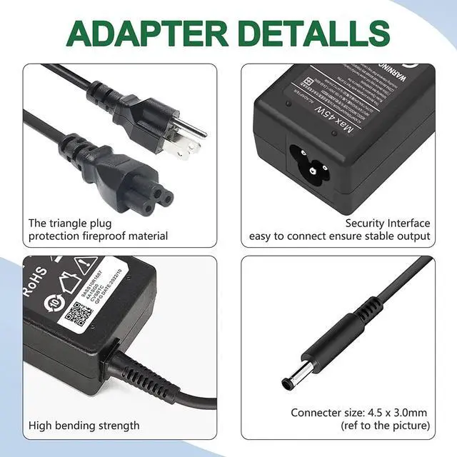 Alt view image 2 of 7 - 45W Charger for Dell Laptop Charger,AC Adapter for Dell Inspiron 15 3000 5000 Series 15-3552 3555 3558 3565 3567 5551 5552 5555 5558 5559 Laptop Power Supply Cord