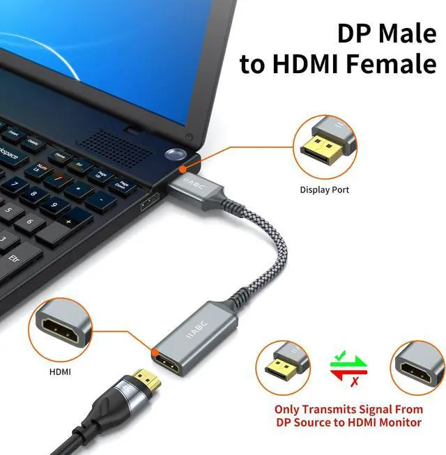 Alt view image 2 of 6 - 4K DisplayPort to HDMI Adapter Cable Gold-Plated Uni-Directional Display Port DP to HDMI Screen Converter (Male to Female) Compatible for  HP  GPU AMD NVIDIA More Passive