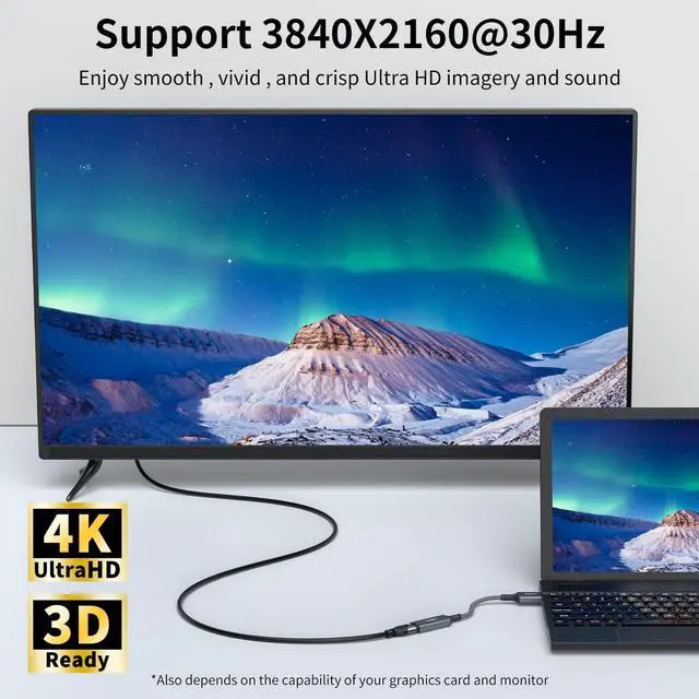 Alt view image 3 of 6 - 4K DisplayPort to HDMI Adapter Cable Gold-Plated Uni-Directional Display Port DP to HDMI Screen Converter (Male to Female) Compatible for  HP  GPU AMD NVIDIA More Passive
