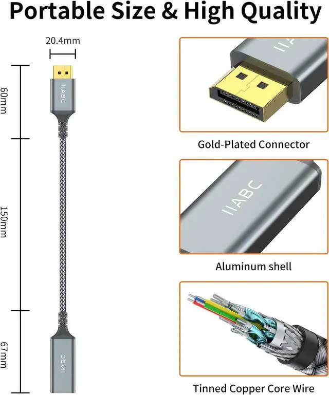 Alt view image 6 of 6 - 4K DisplayPort to HDMI Adapter Cable Gold-Plated Uni-Directional Display Port DP to HDMI Screen Converter (Male to Female) Compatible for  HP  GPU AMD NVIDIA More Passive