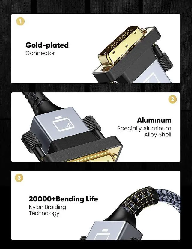 Alt view image 3 of 7 - HDMI A to DVI Adapter Cable 6FT High-Speed Gold-Plated Plug and Play Bi-Directional Nylon Braid 1080p DVI to HDMI Adapter for Televison/Monitor/Video Card/Graphics Card