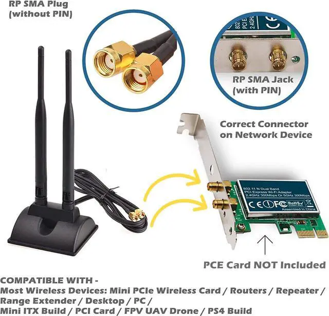 Alt view image 4 of 6 - WiFi Antenna Dual Band 2.4GHz - 5.8GHz with RP-SMA Connector Magnetic Base for Wireless Network Router - USB Adapter - PCI PCIe Cards - Signal Booster - Access Point - Wireless Range Extender