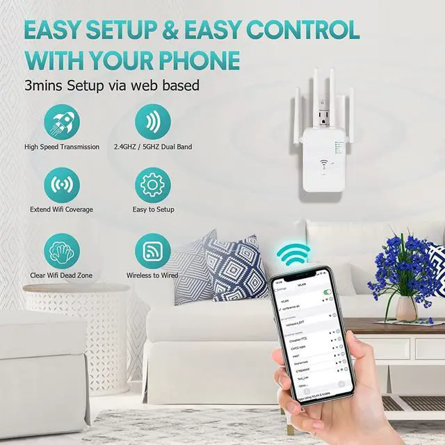 Alt view image 7 of 7 - WiFi Extender 1200Mbps, WiFi Extenders Signal Booster for Home, WiFi Range Extender Signal Booster up to 8000sq.ft, WiFi Booster, WiFi Extender Outdoor, Internet Booster, Internet Extender