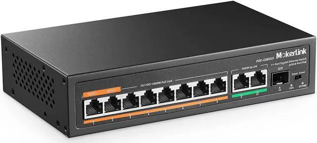 Main image of 11 Port Gigabit PoE Switch with 8 PoE+ Port, 2 Gigabit Uplink, 1 SFP Port, 120W AI Detection, Qos, Fanless Metal Plug & Play Unmanaged Network Switch