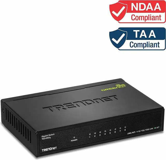 Alt view image 3 of 7 - TRENDnet 8-Port Gigabit GREENnet Switch, Ethernet Network Switch, 8 x 10-100-1000 Mbps Gigabit Ethernet Ports, 16 Gbps Switching Capacity, Metal, Lifetime Protection, Black, TEG-S82G