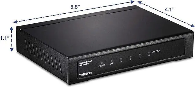 Alt view image 5 of 7 - TRENDnet 4-Port Gigabit Switch with SFP Slot, TEG-S51SFP, 10 Gbps Switching Capacity, Fanless, 802.1p QoS, Rear Facing Ports, Metal Housing, Network Ethernet Switch, Lifetime Protection, Black