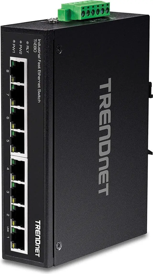 Main image of 8-Port Industrial Unmanaged Fast Ethernet DIN-Rail Switch TI-E80 8 x Fast Ethernet Ports 1.6Gbps Switching Capacity 8 Port Network Fast Ethernet Switch IP30 Metal Switch Lifetime Protection