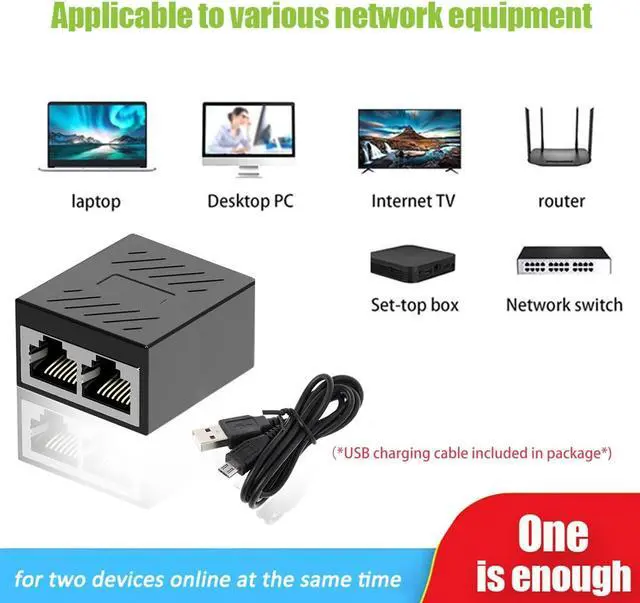 Alt view image 4 of 7 - RJ45 Ethernet Spliter 1 to 2, Ethernet Swtich1 Female to 2 Female with USB Power Cable, RJ45 Splitter for Cat5/5e/6/7/8 Cable [2 Devices Simultaneously Networking]