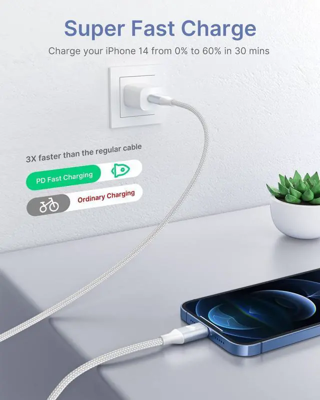 Alt view image 4 of 6 - USB C to Lightning Cable 3ft 2Pack, Power Delivery USB C iPhone Cables MFi Certified Braided Type C iPhone Charger Cord Fast Charging Compatible iPhone 11 12 13 14 Pro Max X XS XR 8 7 6s Plus SE, iPad