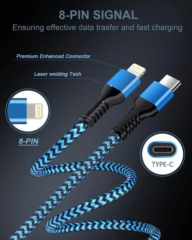 Alt view image 3 of 6 - 2pack-10ft USB Type C to Lightning Charger Cable Original  Usbc Power Delivery Fast Charging Cord for iPhone 14 13 Pro Max/13Pro/12/11/X/XR/XS/8 PD USB-C Lighting Wire Cargador Powerline