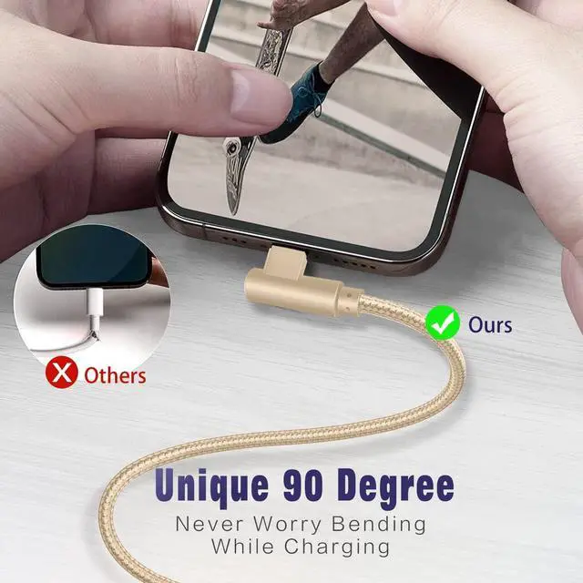 Alt view image 4 of 6 - iPhone Charger 3 Pack 6FT Lightning Cable [ MFi Certified] iPhone Fast Charging Cable 90 Degree Nylon Braided Cord Compatible with iPhone 14/13/12/11 Pro Max/XS MAX/XR/XS/X/8/7/Plus/iPad