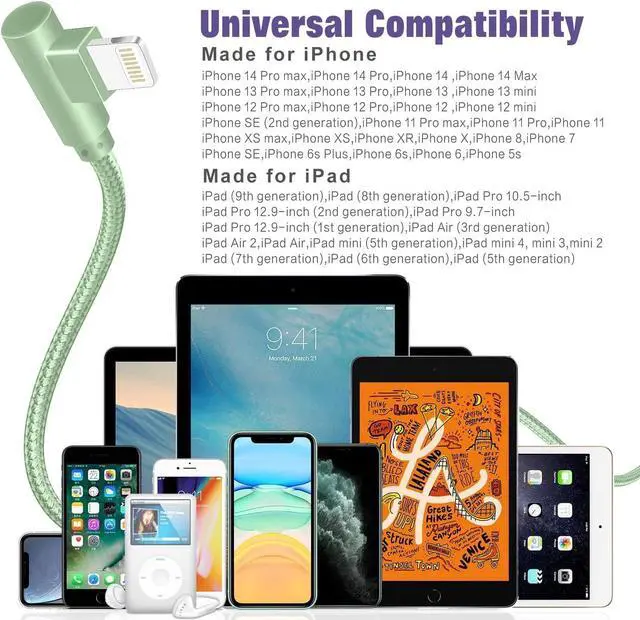 Alt view image 6 of 6 - iPhone Charger 3 Pack 6FT Lightning Cable [ MFi Certified] iPhone Fast Charging Cable 90 Degree Nylon Braided Cord Compatible with iPhone 14/13/12/11 Pro Max/XS MAX/XR/XS/X/8/7/Plus/iPad