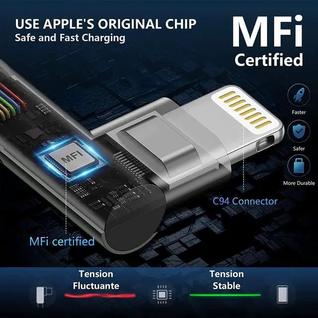 Alt view image 2 of 7 - iPhone Charger 10FT 3Pack 90 Degree Charging Cable [ MFi Certified] Long Lightning Cable Fast Charging Cord Compatible for iPhone 14/13/12/11/Pro/Max/Mini/X/Plus/8/7/6/5S/SE/Plus/iPad (10FT)