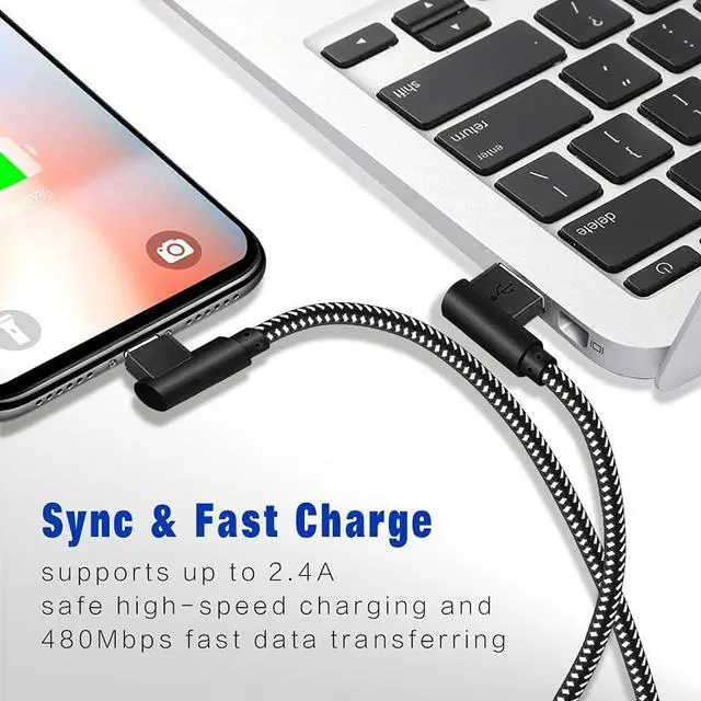 Alt view image 2 of 7 - OCEEK iPhone Charger [MFi Certified] 3 Pack (3/6/10FT) Nylon Braided Lightning Cable Right Angle Fast Charging Cords Compatible with iPhone 14/13/12/11/ Xs/XS Max/XR/X/8/8 Plus/7/7 Plus iPad iPod
