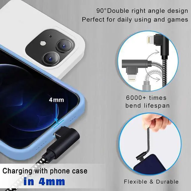Alt view image 4 of 7 - OCEEK iPhone Charger [MFi Certified] 3 Pack (3/6/10FT) Nylon Braided Lightning Cable Right Angle Fast Charging Cords Compatible with iPhone 14/13/12/11/ Xs/XS Max/XR/X/8/8 Plus/7/7 Plus iPad iPod
