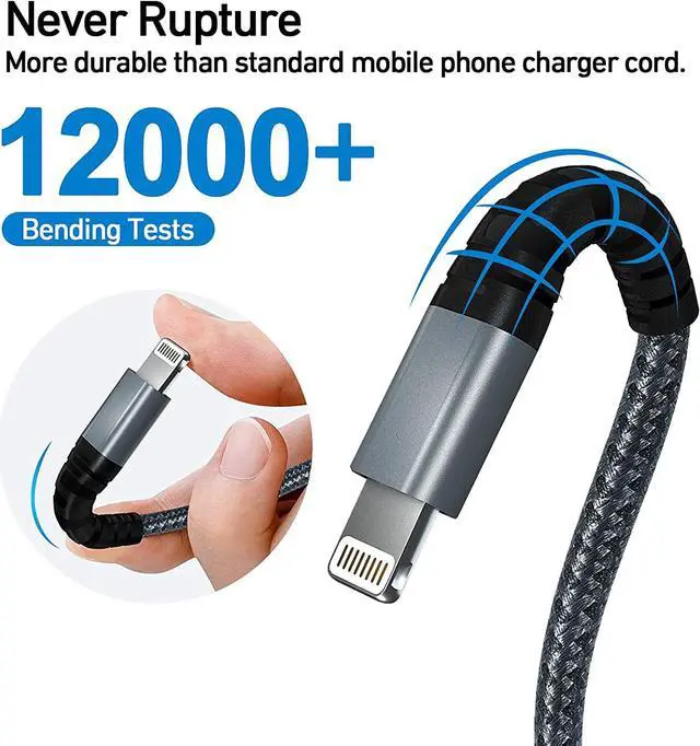 Alt view image 3 of 7 - iPhone Charger Cable 6ft 3Pack [Apple MFi Certified ] Lightning Cable Nylon Braided USB Fast iPhone Charging Cables Cord Compatible with iPhone14/13/12/12Pro/12ProMax/11/11Pro/XS MAX/XR/XS/X/8/7
